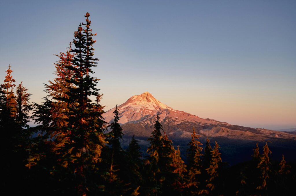 Sunset view of Mt Hood in Oregon