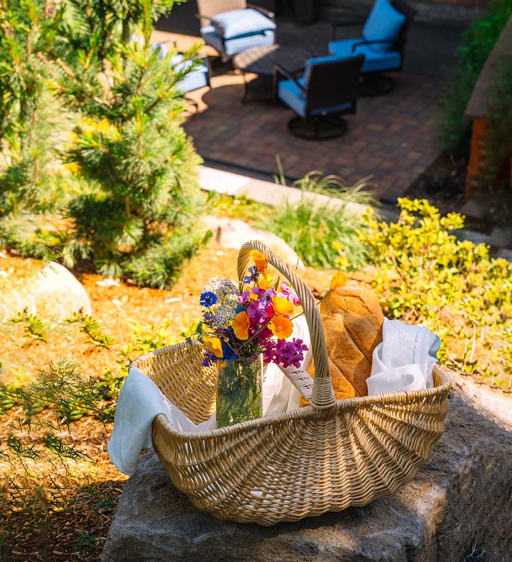 picnic basket in the garden